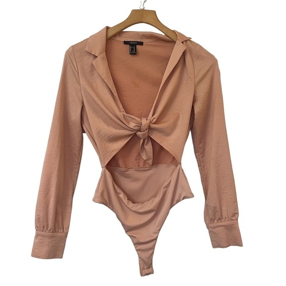 FOREVER 21 TIE FRONT CUT OUT BODYSUIT LONG SLEEVE BLUSH/PEACH SIZE M - Picture 10 of 10